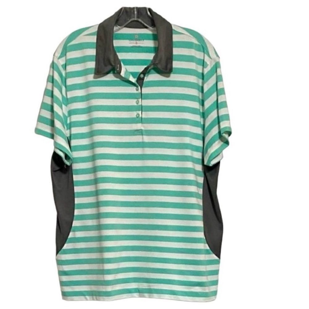 Golf America Women’s XXL Top Green & White Polo Shirt Gray Side Vents Excellent